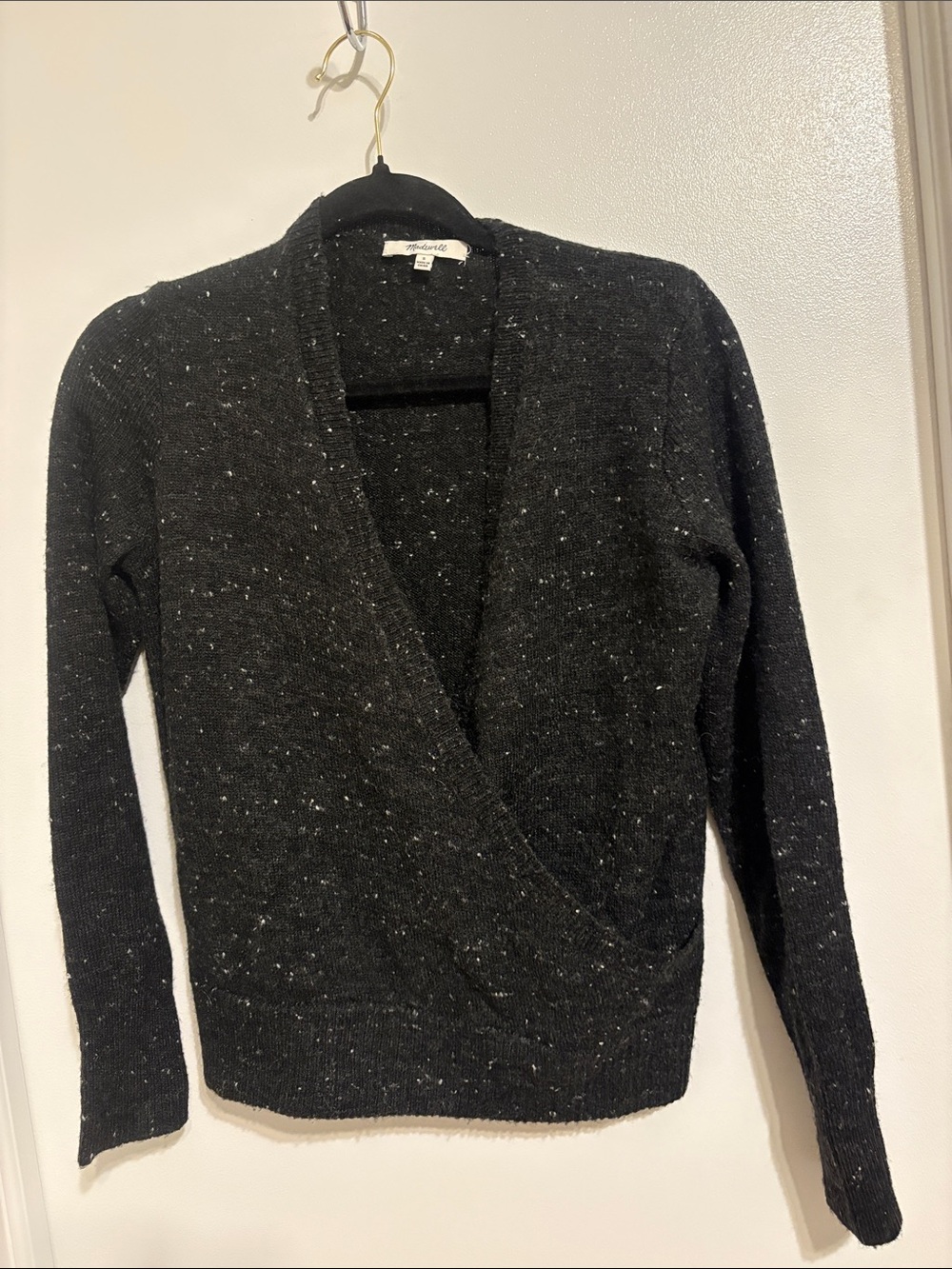 Madewell Black Speckled Wrap-Front Sweater